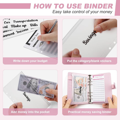 Onlyesh Budget Binder, Cash Envelopes for Budgeting, 28Pcs Budget Planner with Cash Envelopes (Shiny Pink)