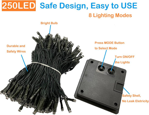 2Pack 500LED 180FT 8 IP65 Upgrade Solar String Lights for Outside, Solar Christmas String Lights Outdoor with Modes
