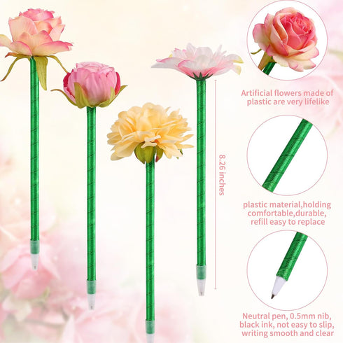 Leery 12 Pieces Mixed Multicolor Rose Ballpoint Pens, Plush Pens for Valentine's Day, Mother's Day, Office Supplies
