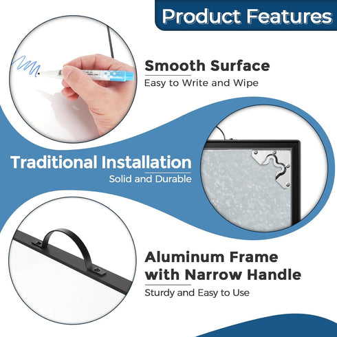 Small Dry Erase Whiteboard for Wall, 16" x 12" Portable Aluminum Frame Magnetic Surface with Handle, 2 Markers for Home