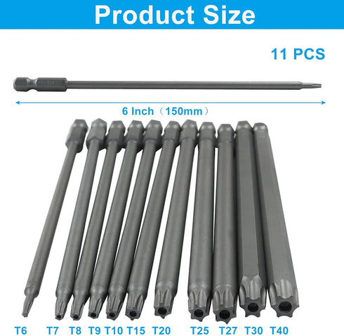vibedor 11 Set, Set S2 6 Inch Enthusiasts150mm Pcs Durable Torx Screwdriver Security Tamper Proof Bit Steel Magnetic