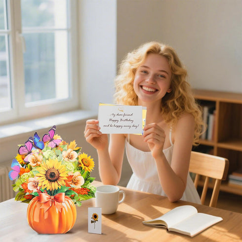 velovibe 3D 12 Inch 1:1 10 100% Pop Up Card, Flower Bouquet Card, Diy Butterflies, Safe and Biodegradable Material