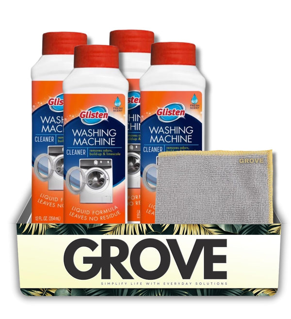 GROVE 4x Washing Machine Cleaner 12 oz Bundle with Microfiber Cloth Cleans Residue,