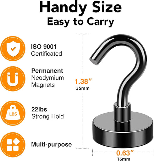 MIKEDE Magnetic Hooks, 25Lbs+ Black Heavy Duty Earth Magnets with Hook for Refrigerator, Strong Neodymium Magnetic Cruise Hooks for Hanging, Curtain, Grill and Kitchen - Pack of 4 by MIKEDE