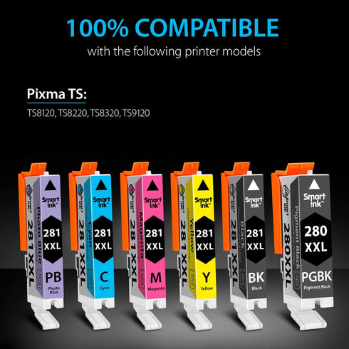 Smart Ink Compatible Ink Cartridge Replacement for Canon PGI-280XXL CLI-281XXL, 6 Combo Pack for Pixma TS9120 TS8320
