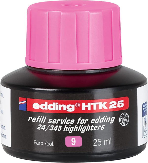 edding HTK 25 Refill Ink, Pink, 25 ml, Ideal for Edding Highlighters e-345 and e-24