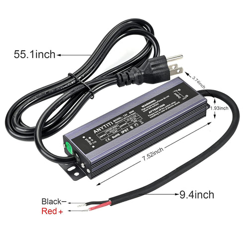 ANYTITI IP67 60W DC12V 5A 3-Prong 4.5feet LED Driver,LED Power Supply Waterproof Output Plug
