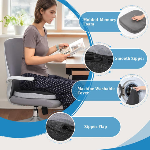 GOFORIT Molded Memory Foam Seat Cushion, Patent Dual-Layer Foam Design Office Chair Pad, Ergonomic Coccyx Cushion