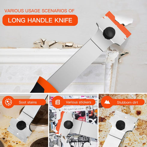 DEKEones Razor Blade Scraper, Long Handled Tool with 10 Extra Replacement Blades for Cleaning