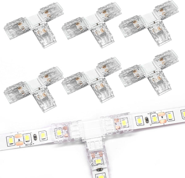 6 Pack 2-Pin 8mm Led Strip Light T-Shaped Corner Connectors,Unwired Clips Transparent