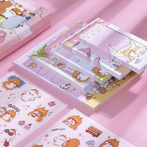 Doraking 250 Sheets Cute Cartoon Dog Memo Notes - Writing Pads with 2 Sheets Decorative Stickers