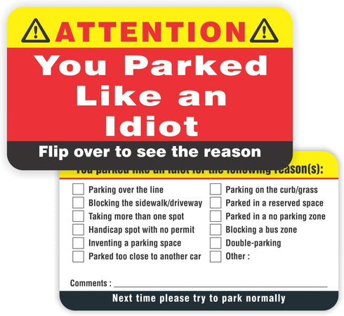 PARTH iMPEX You Parked Like an Idiot Business Cards - Pack of 100 Bad Parking Cards, 3.5"x2"