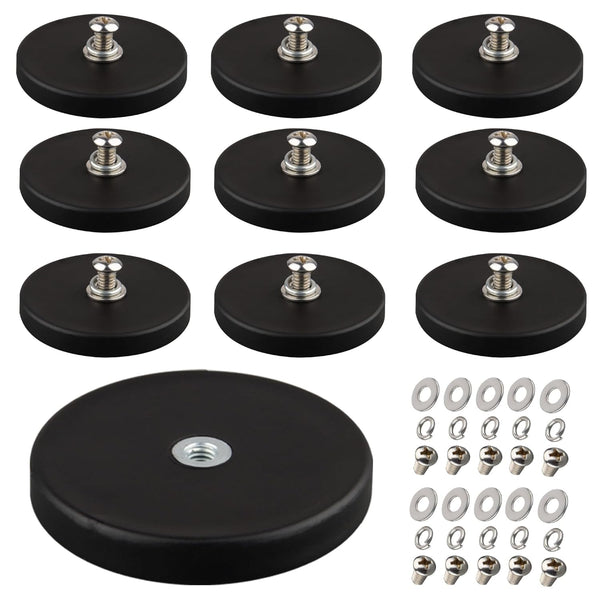 ULIBERMAGNET 10Pack Anti-Scratch Neodymium Magnet with Rubber Coated and M4 Female Thread,Super