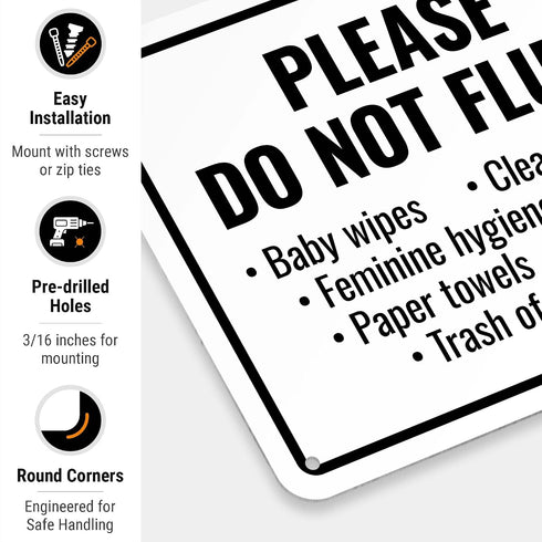 Sigo Signs 10x7 Inches, .040 Please Do Not Flush Baby Wipes Cleaning Wipes Sign, Rust Free Aluminum, Fade Resistant