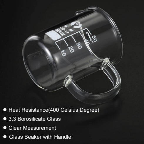 PATIKIL 50ml Glass Beaker with Handle, 3.3 Borosilicate Glass Graduated Measuring Cups with Spout for Kitchen Lab