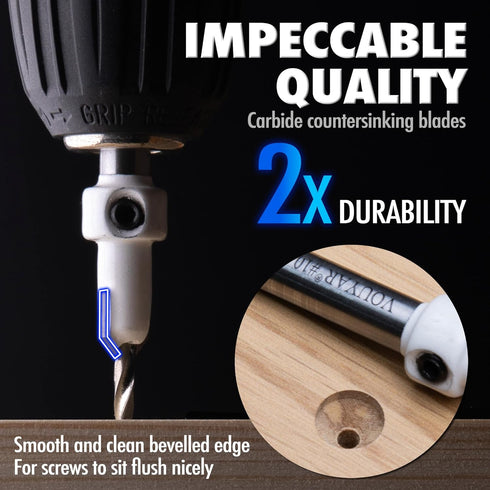 YOUYAR Carbide Tipped Pro Countersink Drill Bit Set #4, 6, 8, 10, 12, 5-Piece Tapered Drill Bit for Woodworking