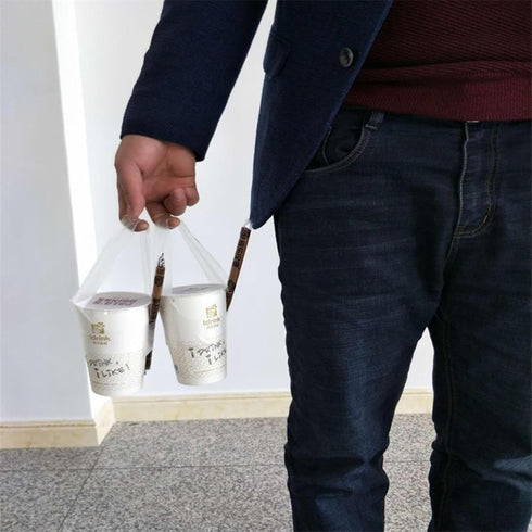 Generic 100 Pcs Clear Plastic Handle Drink Containers Bags T Type Delivery Hanging Carry Take Out Beverage Coffee Milk