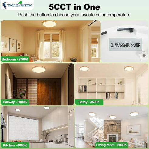 12 inch 1Pack Dimmable 5CCT (2700-6500K) 24W LED Flush Mount Ceiling Light: Super Slim & Kitchen Lighting Fixtures