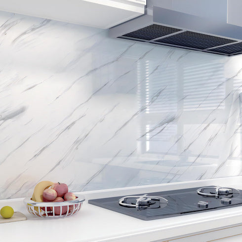 Glossy Marble Contact Paper, White Peel and Stick Wallpaper for Cabinets, 15.7 x78.7 Waterproof Vinyl