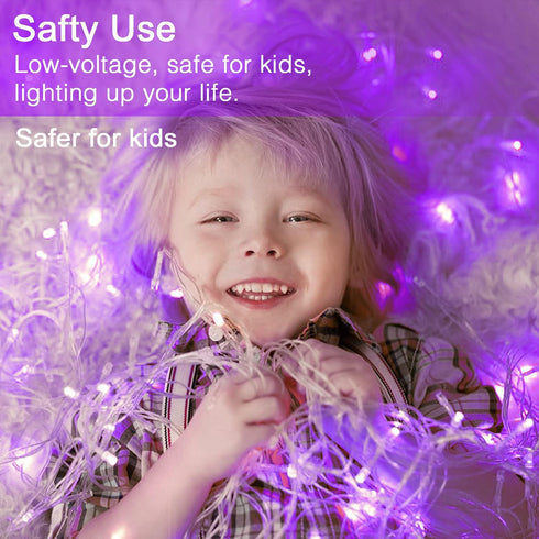 JMEXSUSS Purple Halloween Lights Clear Wire, 66ft 200 LED Purple String Lights, Indoor Outdoor Waterproof for Christmas