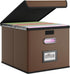 Huolewa Upgraded Faux Leather File Organizer Box with Lid, Collapsible Hanging Folder Box for Home/Office Storage