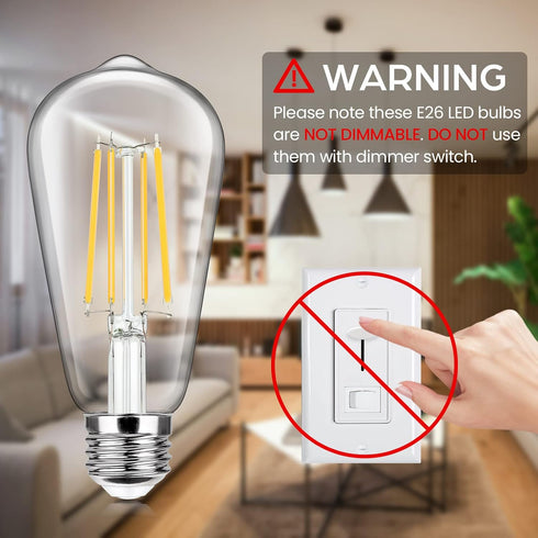 4-Pack Vintage E26 LED Edison Bulbs, 100W Equivalent, 1400LM High Brightness, 8W ST58 LED Filament, 4000K Daylight