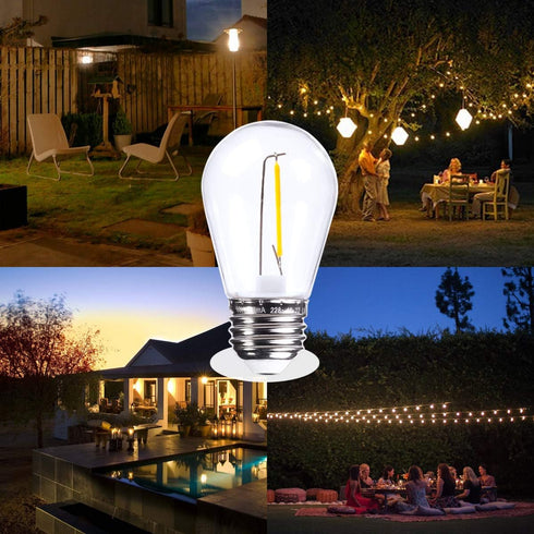 Jslinter S14 LED Bulbs, 25-Pack, 1W Energy-Efficient Outdoor String Lights, 2700K Warm White, E26 Base, Waterproof