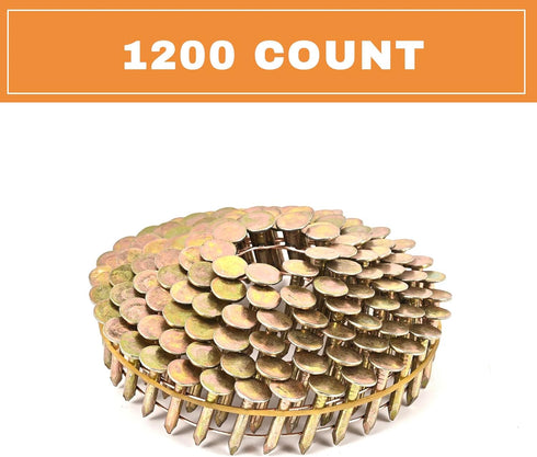 BHTOP 1200 Count Coil Roofing Nails - 1-1/4 Inch x .120-Inch for Roofing Nail Gun, Smooth Shank Electro Galvanized