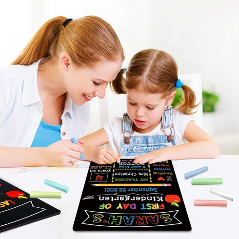 Double Sided First & Last Day of School Chalkboard, 10 x 12 Inch Reusable Wooden Sign for Kids/Girls/Boys, Photo Props