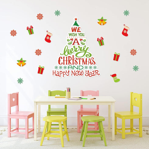 Whaline 105Pcs Christmas Bulletin Board Decoration Kit with Xmas Tree Snowflake Paper Cutouts and Border Stickers