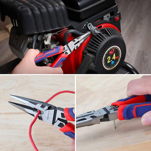 WORKPRO Premium 8 Needle Nose Pliers, Heavy-Duty CRV Steel, Large Soft Grip with Wire Cutter, Long Nose Cutting Pliers