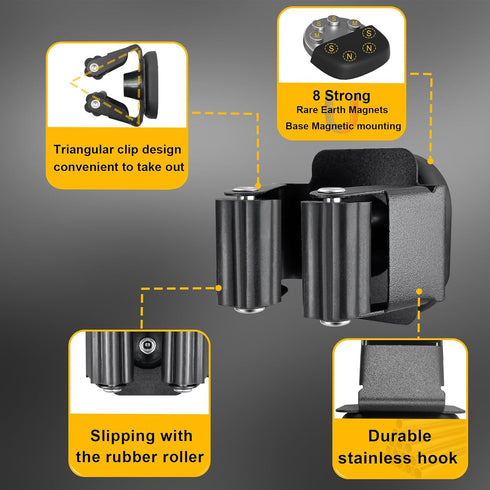 Organizer,Black,4 Upgraded Magnetic Broom and Mop Holder Wall Mount, Space-Saving Heavy Duty No Drill Over the Door