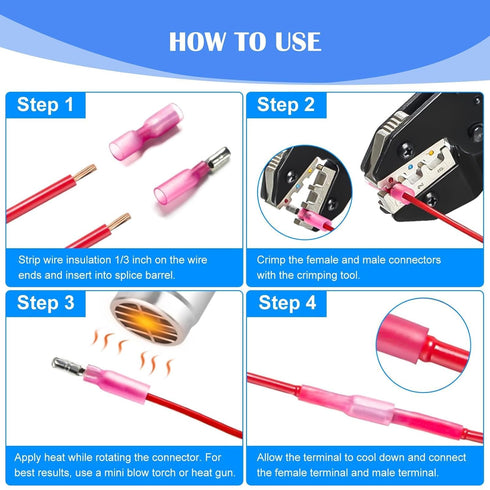 EEEkit 100pcs Heat Shrink Bullet Connectors, Female & Male Bullet Butt Crimp Terminals Assortment Kit for Automotive