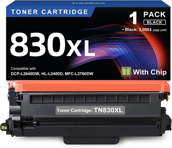 TN830XL Black Toner Cartridge Ink Replacement for Brother TN830 TN-830 for HL-L2460DW Printer (1PK with Chip)