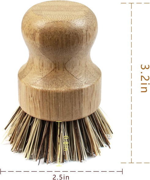 (2-Pack, AUEAR, Natural Bamboo Dish Scrub Brush Cleaning Pot Scrubber Brushes Coconut Bristles for Cast Iron Skillet