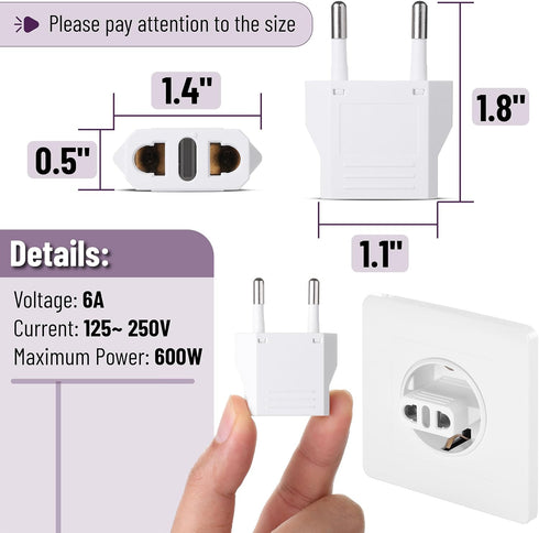 Bates European Travel Plug Adapter, 10 Pack, US to Europe Plug Adapter for Travel, Adapter for EU Plug