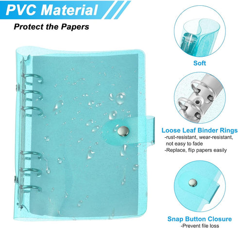 PATIKIL A6 Clear Binder Cover, Soft PVC Bling Loose Leaf Protector with Snap Button Closure, Blue