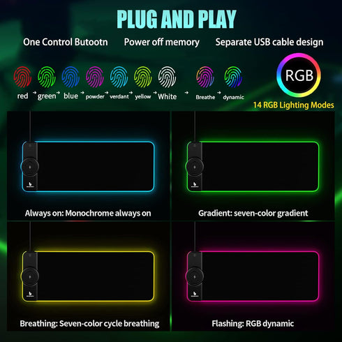Large Wireless Mouse Pad Charging, 15W Fast Charging, Extended Size, 10 Lighting Modes for Office Mouse Pad - Galaxy