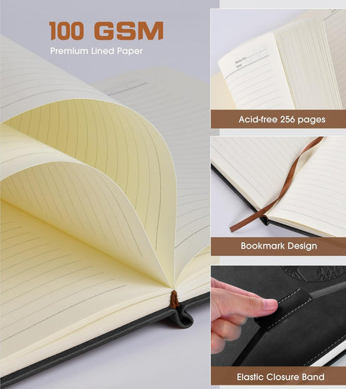 Lined Journal Notebook for Women and Men, 256 Pages, B5 Large Hardcover Leather for Writing, Travel, Business