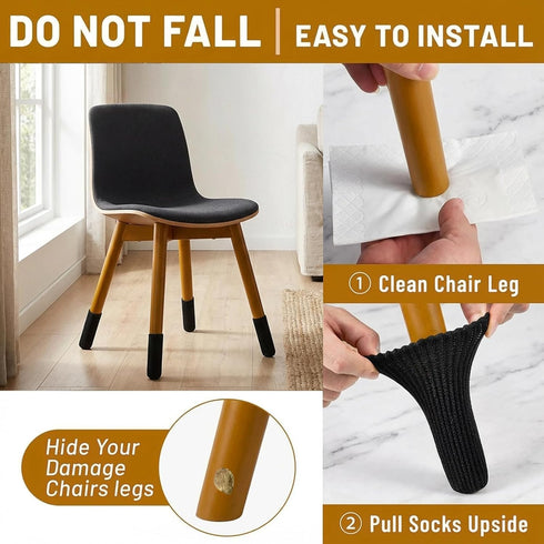 Foyods 12 Black Furniture Chair Leg Socks - Pcs Double Knitted Thicknes Leg Floor Protectors, High Elastics