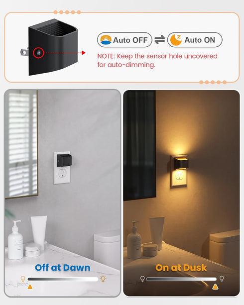 3000K 6 Pack NIORSUN Night Lights Plug Into Wall, Auto Brightness Sensor Night Light, Warm White, Ultra-Slim Wall Light