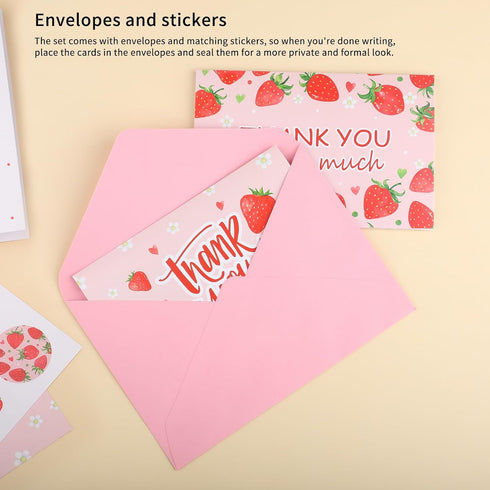 Motroce 36 4x6 Inch Supplies(6 PCS Thank You Cards, Strawberry Pink Fruit Greeting Card With Envelopes & Stickers,Thank