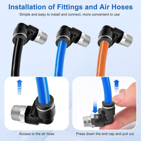 12 Pcs Push to Connect Fittings 5/16 Inch Tube OD x 1/4 Inch NPT Thread Pneumatic Male Straight and Elbow Quick Connect