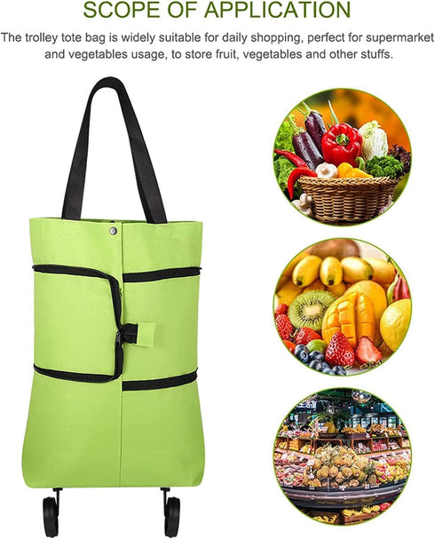 wekunro 2 1 in Foldable Shopping Cart - Portable Trolley Bags for Shopping Cart, Grocery Cart on Wheels Foldable