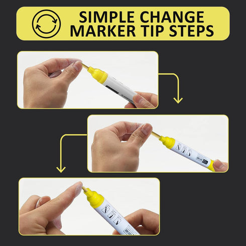 Bright Yellow Easy Clean Dry Erase Markers, 2-in-1 Reversible Dual Tip, Kids Liquid Chalk Pens, 10 Pack