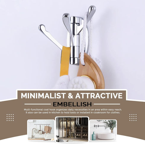 Angle Simple Towel Hook Chrome 2 PCS, Metal Swivel Folding Bathroom Hook, Heavy Duty Clothes Robe Holder for Wall Mount
