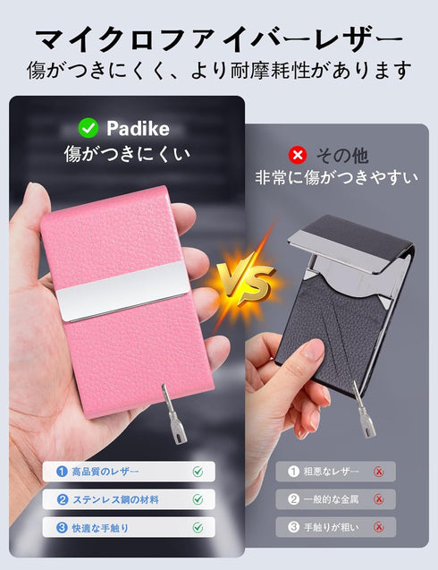Padike Professional Business Card Holder, PU Leather Slim Case with Magnetic Shut (Pink)