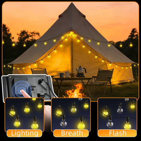 FUANXIEI 33FT G40 10M Bulbs 3 Dimmable Solar Lights Outdoor Waterproof: Shatterproof Patio Lights - Solar Powered