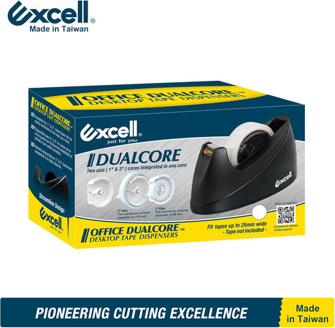 Excell Dualcore Desktop Tape Dispenser, 1" + 3" Core, Sand Weighted Base for Home, Office, Gifts Store