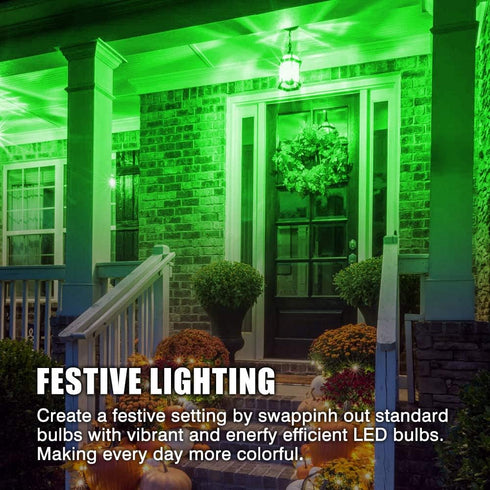 Green Light Bulb, 9W 800LM LED A19 E26 Base, Outdoor Decorative Holiday Light Bulbs, 3-Pack